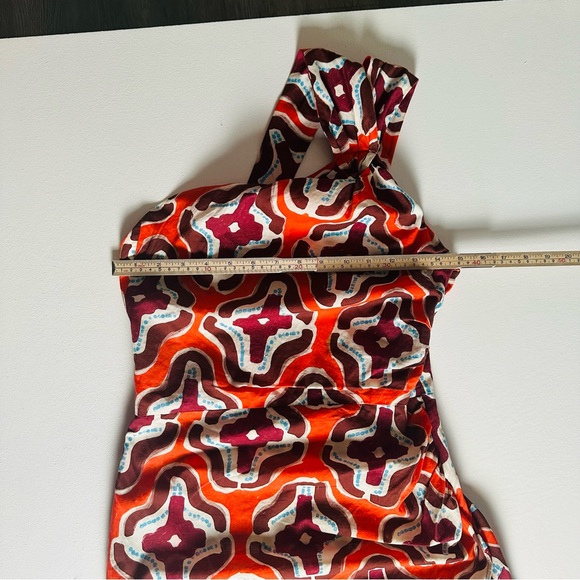 Zara Orange Printed Dress‎ XSmall One Side Strap A-Symmetric Hem NWT - Picture 4 of 7